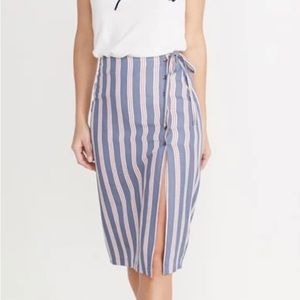 Marine Layer Layla Wrap Skirt in Cream/Red Multi Stripe sz Large